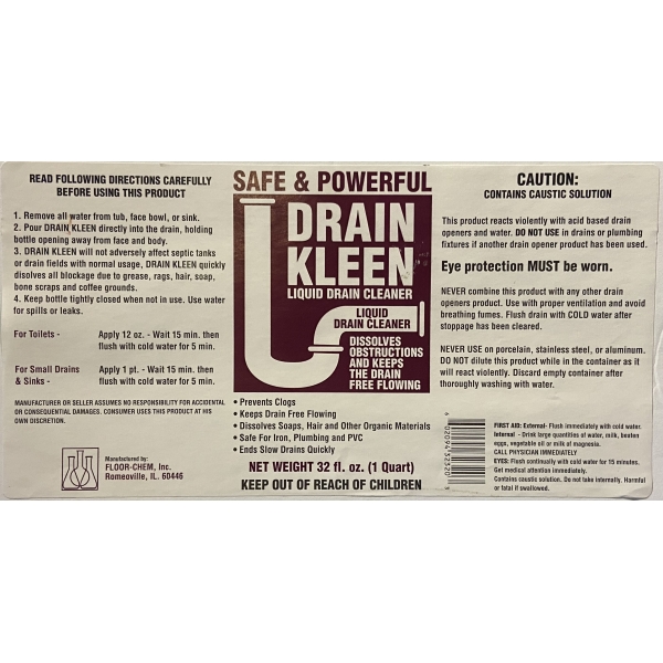 FC 019 Drain Kleen-Base Drain Opener
